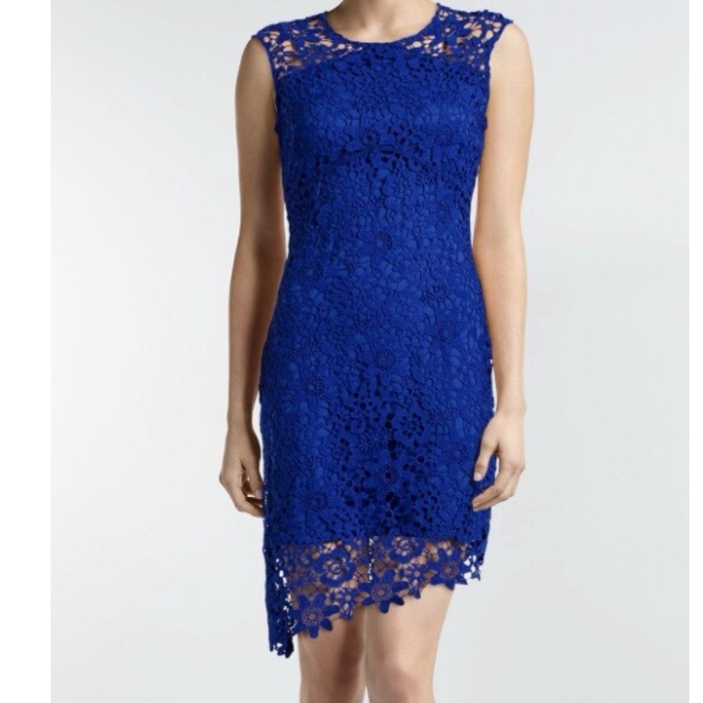 NWT bebe Cobalt Blue Lace Dress w/ Asymmetrical Hem